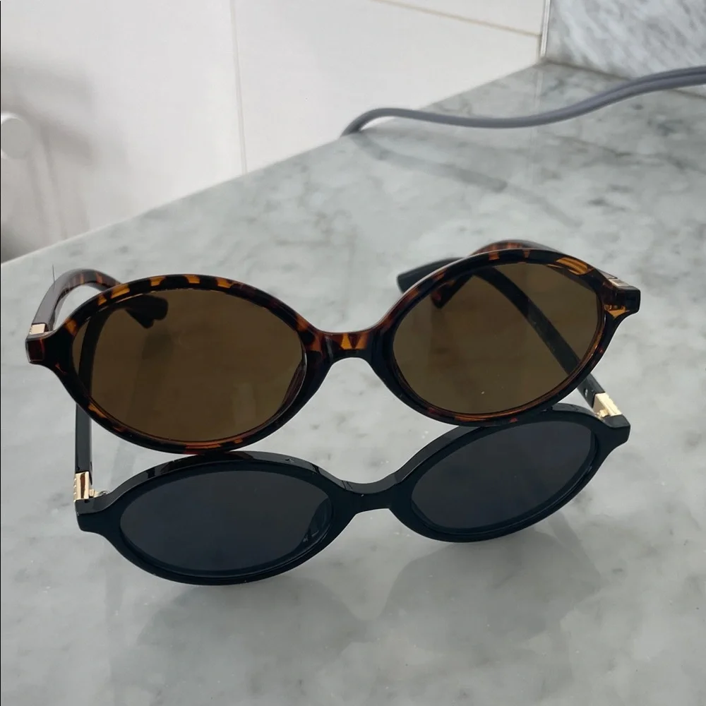 Set of thin frame sunglasses. black frame black lens tortoise frame brown lens - Picture 1 of 7